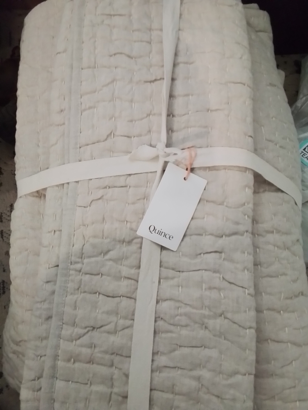 Quince European Linen Cotton Stitch Quilt Set - King/Cal-King - Natural - Picture 4 of 4